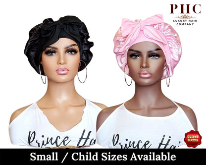 Satin Lined Hair Bonnet with Long Wide Stretch Ties - PHC