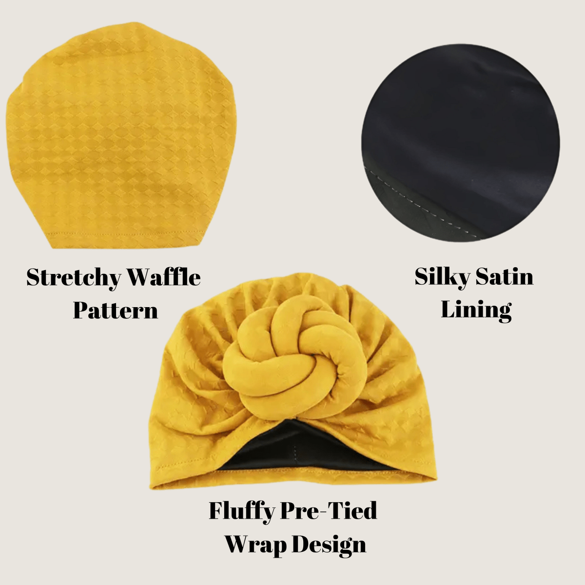 Satin - Lined Pre - Tied Turban with Top Knot Design – Stylish and Protective Headwear in Multiple Colors - PHC