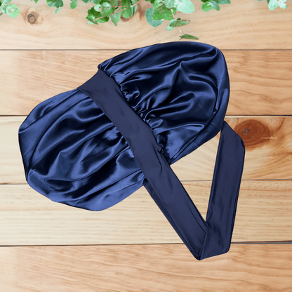 Satin Lined Stretch Tie Hair Bonnet - Navy Blue | Premium Hair Protection - PHC