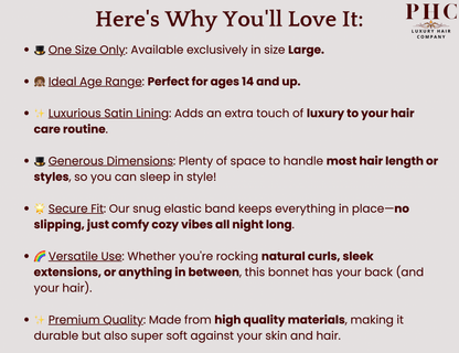 Satin Lined Stretch Tie Hair Bonnet - Navy Blue | Premium Hair Protection - PHC