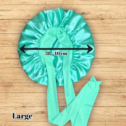 Satin - Lined Stretch Tie Satin Bonnet - Aqua Green - PHC