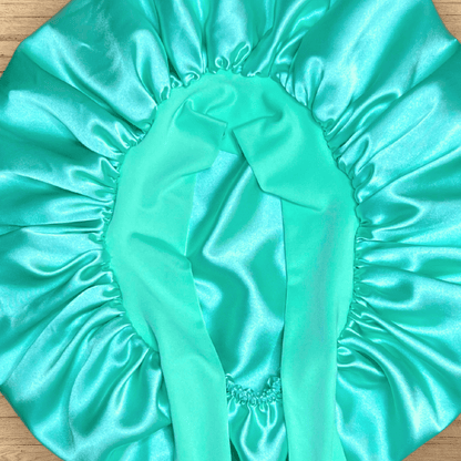 Satin - Lined Stretch Tie Satin Bonnet - Aqua Green - PHC