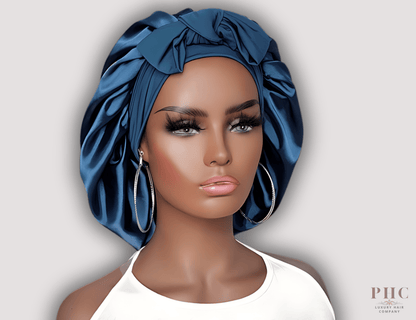 Satin - Lined Stretch Tie Satin Bonnet - Midnight Blue - PHC