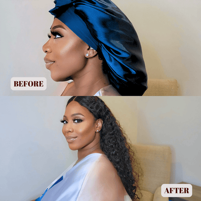 Satin - Lined Stretch Tie Satin Bonnet - Midnight Blue - PHC