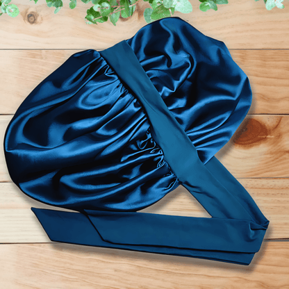 Satin - Lined Stretch Tie Satin Bonnet - Midnight Blue - PHC