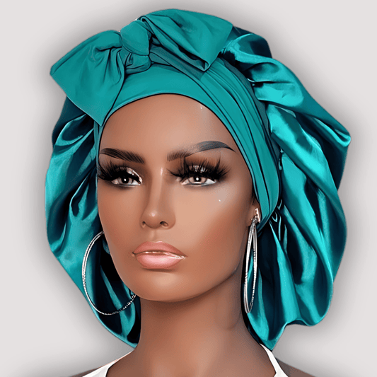 Satin - Lined Stretch Tie Satin Bonnet - Teal Green - PHC