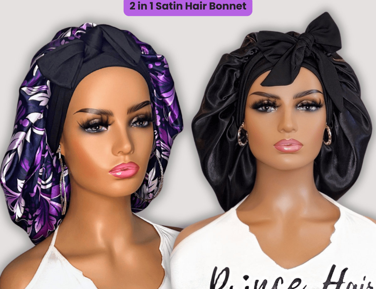 Satin Lined Stretch Tie Satin Hair Bonnet - Purple Floral Swirl | Premium Hair Protection - PHC