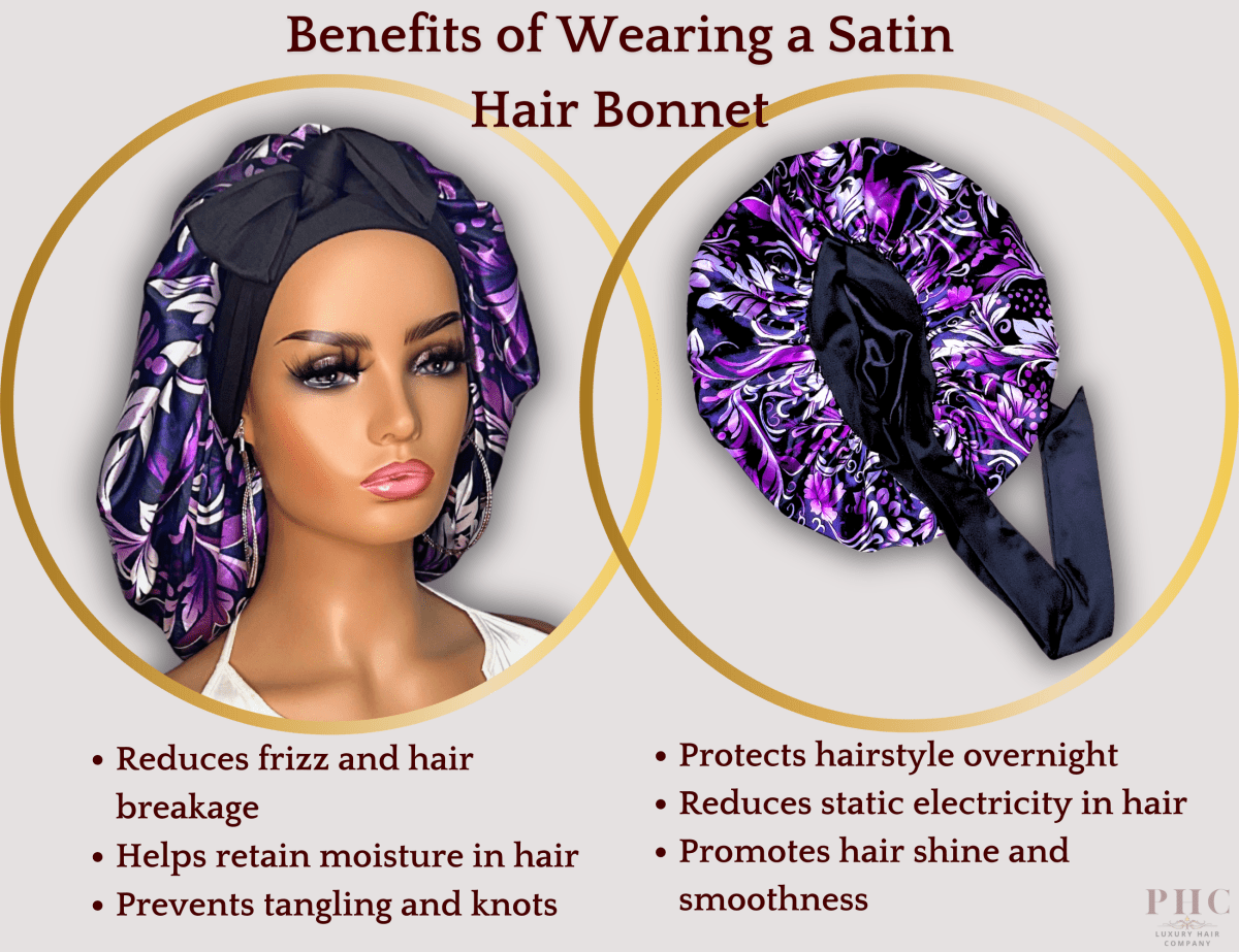 Satin Lined Stretch Tie Satin Hair Bonnet - Purple Floral Swirl | Premium Hair Protection - PHC