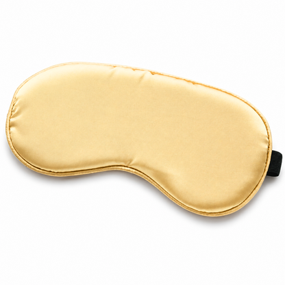 Gold satin sleep mask with black elastic strap