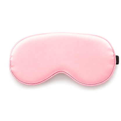 Soft pink satin sleep mask with black elastic strap