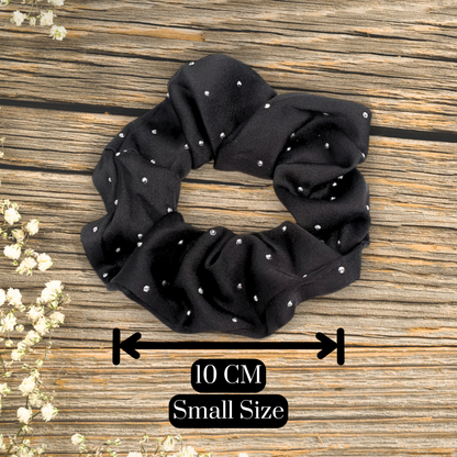 main image of small black satin rhinestone scrunchie