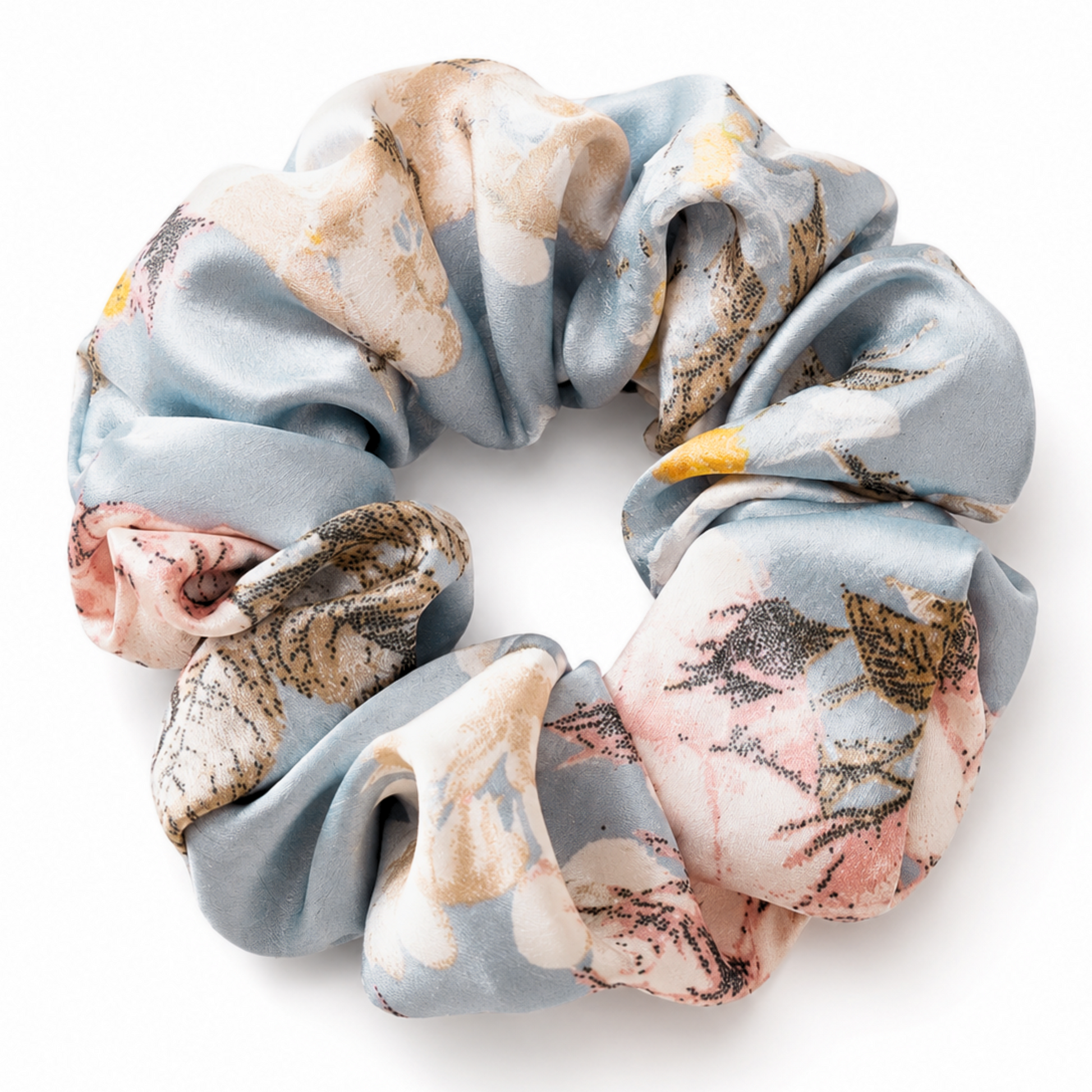 Sky Blossom floral satin scrunchie