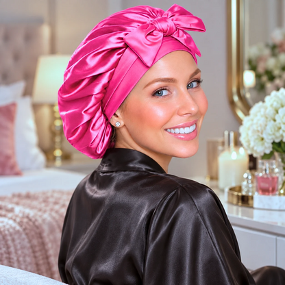 Silk-Blend Stretch Tie Satin Bonnet – Small