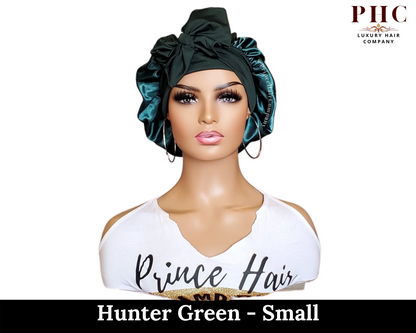 CLEARANCE  -Hunter Green Stretch Tie Bonnet