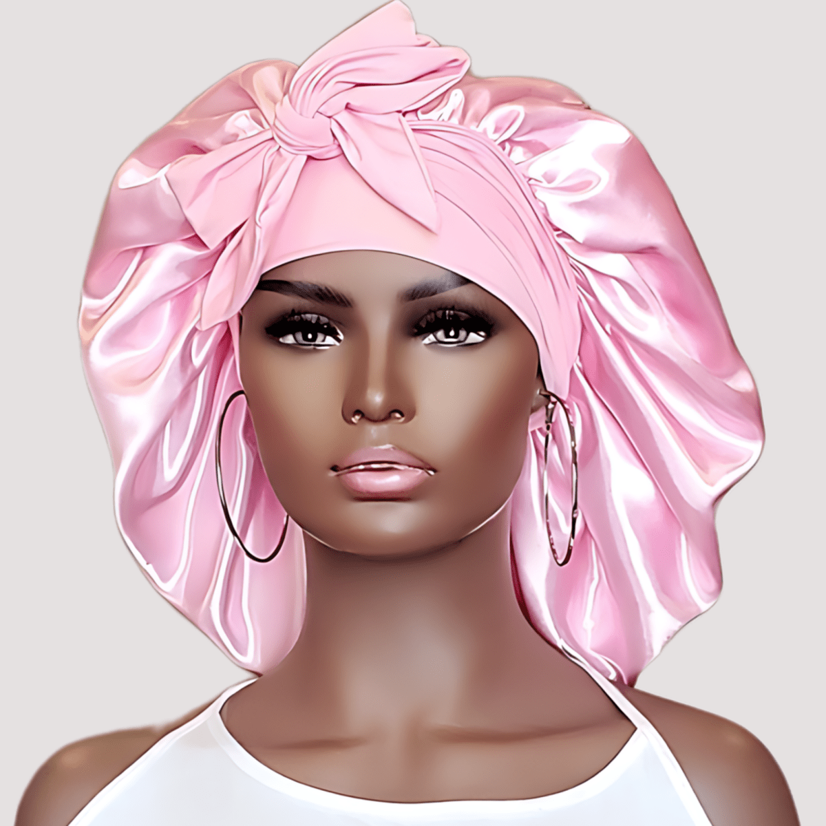 Soft Pink Satin - Lined Stretch Tie Bonnet - PHC