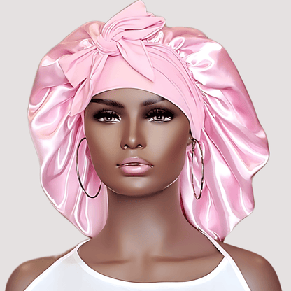 Soft Pink Satin - Lined Stretch Tie Bonnet - PHC