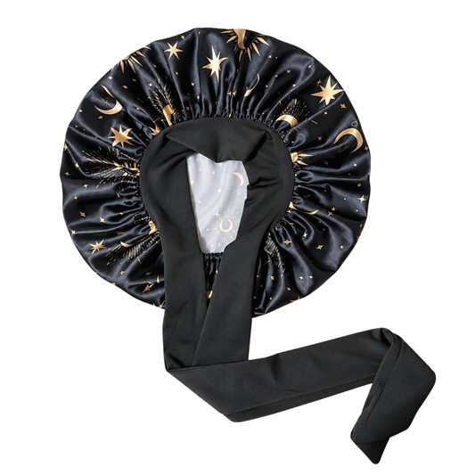 Starry Night Silk-Blend Stretch Tie Satin Bonnet – Unlined