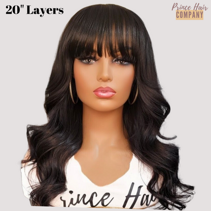 Pre-styled Glueless 4x4 Brazilian Closure Wig with Bang 20"
