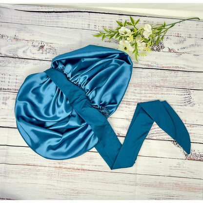 Stretch Tie Charmeuse Satin Bonnet for Sleeping, Overnight Hair Protection, Non - Slip, Reversible Sleep Cap for Natural Hair, Braids & Curls - PHC