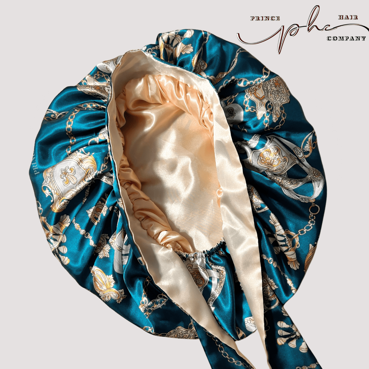 Teal & Gold Chains ALL Satin Reversible Bonnet - PHC