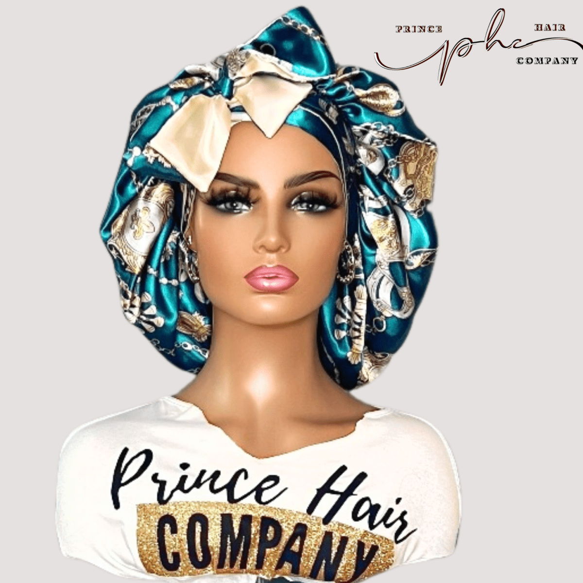 Teal & Gold Chains ALL Satin Reversible Bonnet - PHC