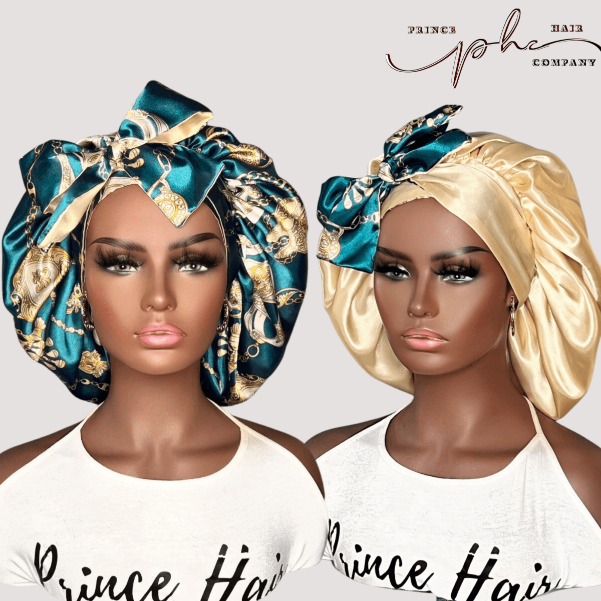 Teal & Gold Chains ALL Satin Reversible Bonnet - PHC