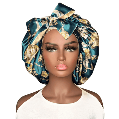Teal & Gold Chains ALL Satin Reversible Bonnet - PHC