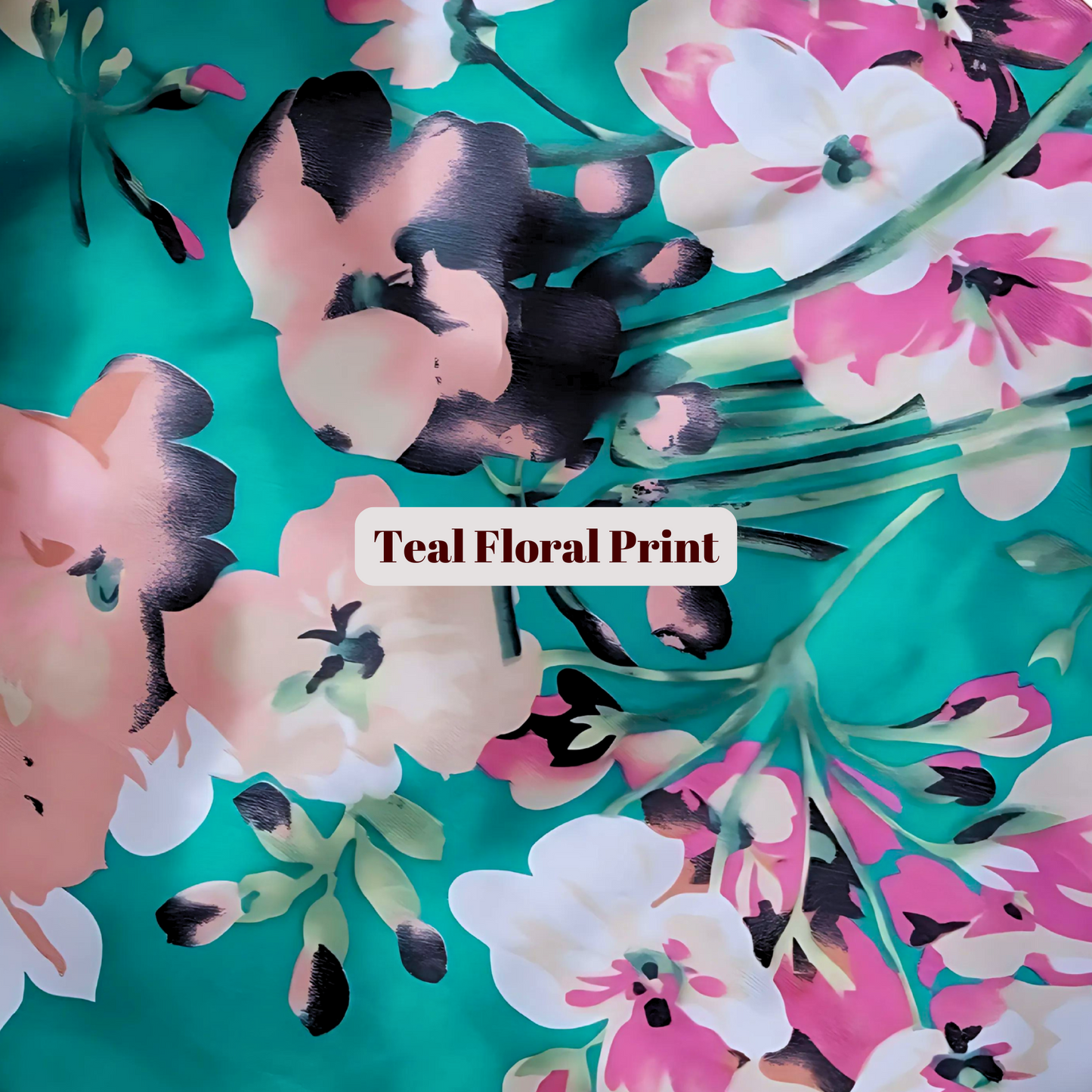 Teal Flowers Satin Lined STRETCH Tie Bonnet