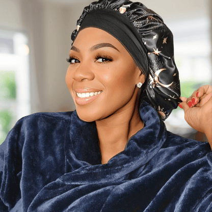 Unisex Charmeuse Satin Silk Bonnet – Tie - Free Sleep Cap with Adjustable Wide Band | Hair Protection Bonnet for Men & Women, Natural Hair, Braids, Locs - PHC
