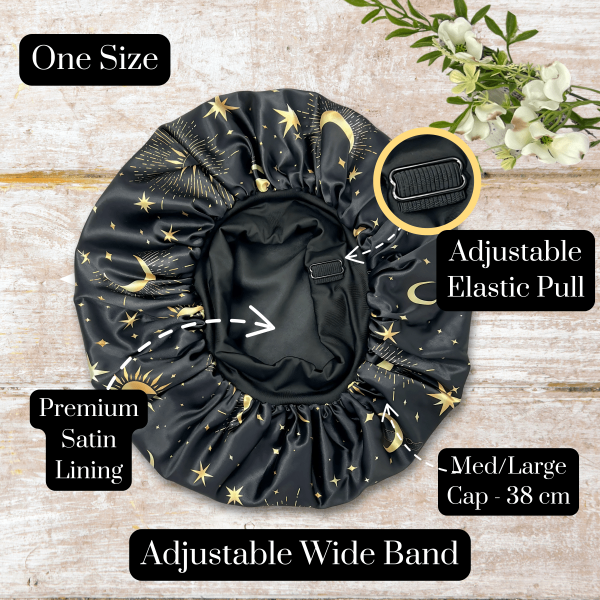 Unisex Charmeuse Satin Silk Bonnet – Tie - Free Sleep Cap with Adjustable Wide Band | Hair Protection Bonnet for Men & Women, Natural Hair, Braids, Locs - PHC