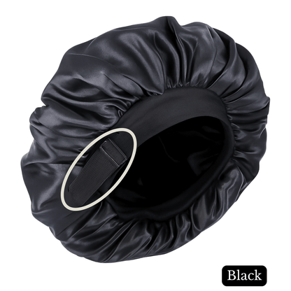 Unisex Charmeuse Silk Satin Hair Bonnet for Men & Women – Black Sleep Cap with Wide Comfort Band for Curls, Waves, Locs & Braids – Frizz - Reducing Night Hair Protection - PHC