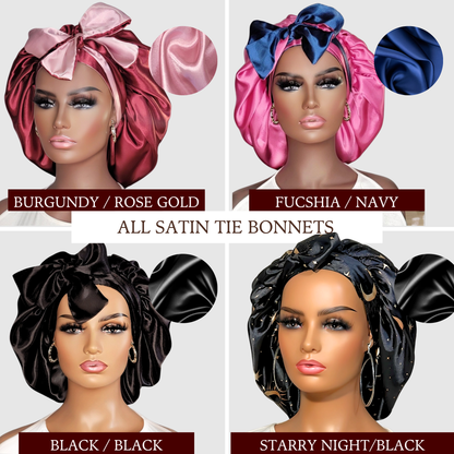 All Satin Reversible Tie Bonnet