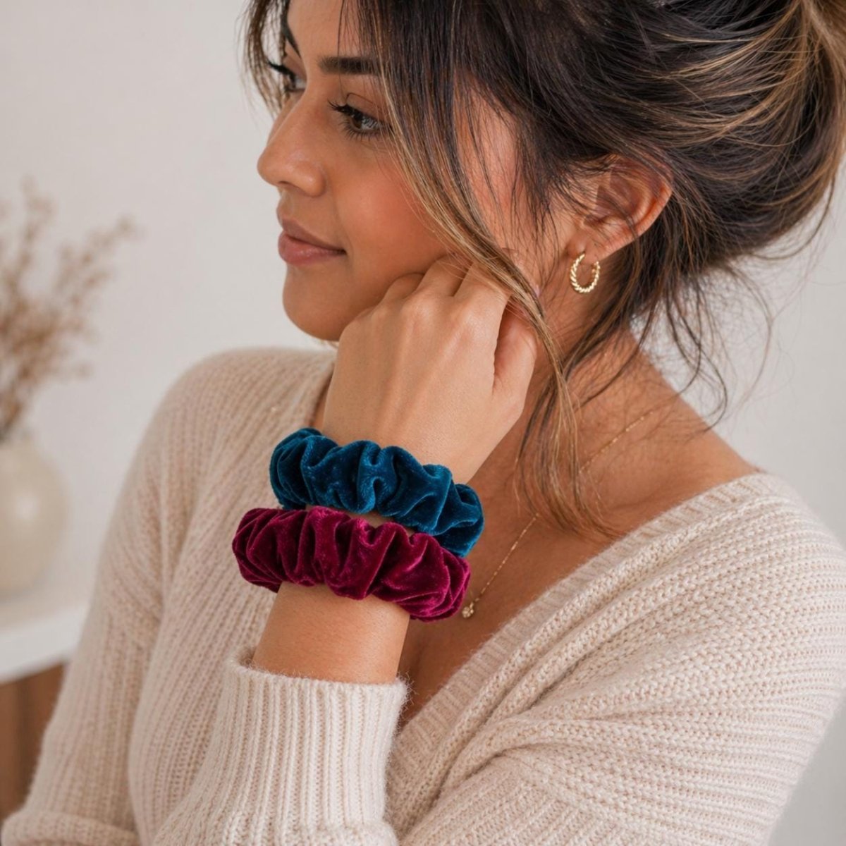 Velvet Hair Scrunchie Set of 2, Midnight Sangria - PHC