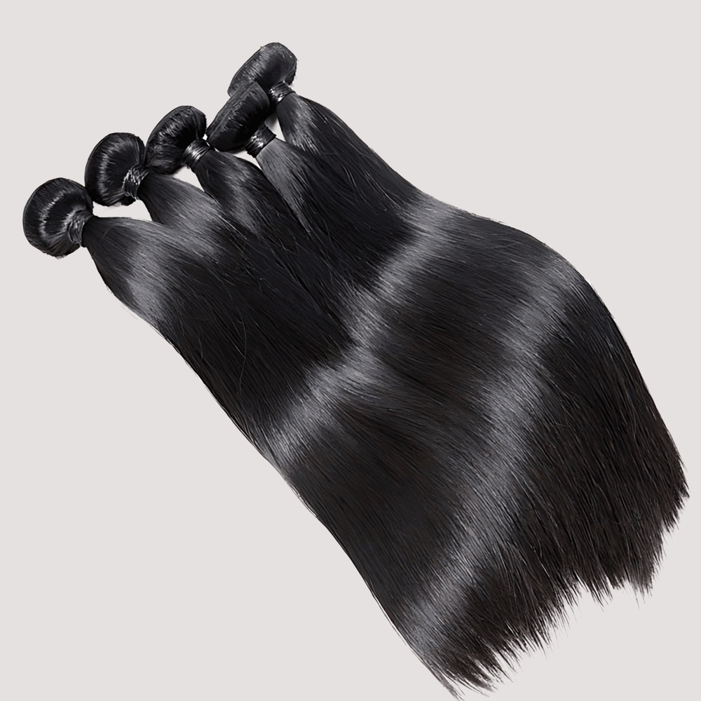 Close view of smooth virgin Brazilian straight human hair bundle set