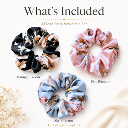"Blossom" Floral Satin Scrunchie Set of 3