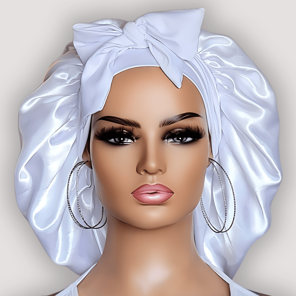 White Satin - Lined Stretch Tie Bonnet - PHC
