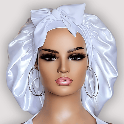 White Satin - Lined Stretch Tie Bonnet - PHC