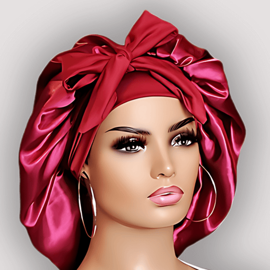 Wine / Burgundy Satin - Lined Stretch Tie Bonnet - PHC