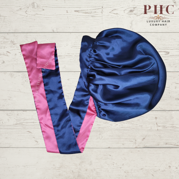 CLEARANCE - Navy Blue and Fuchsia All Satin Reversible Bonnet