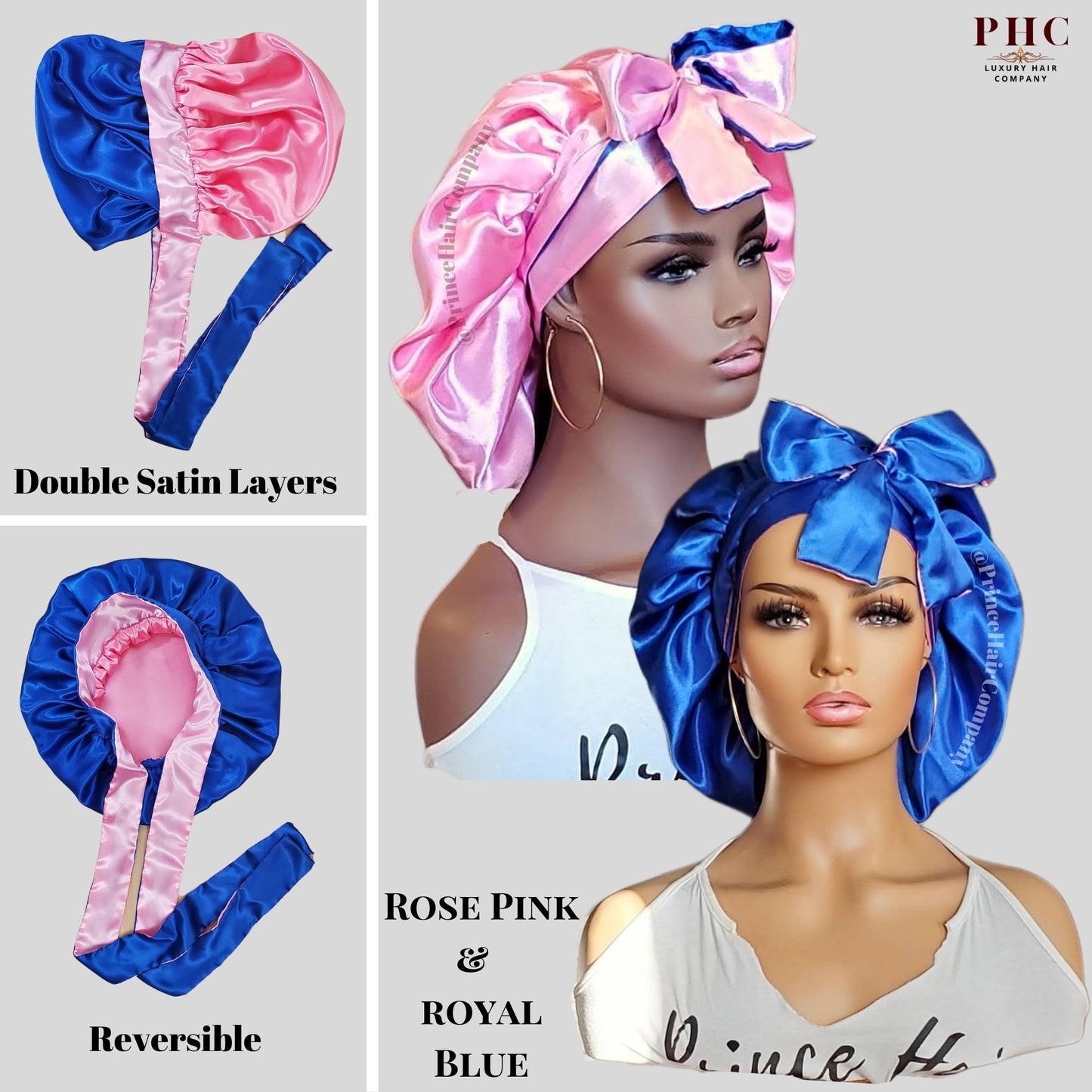 All Satin Reversible Tie Bonnet - PHC