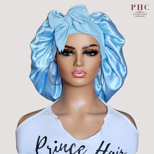 Baby Blue Satin-Lined Stretch Tie Bonnet - PHC