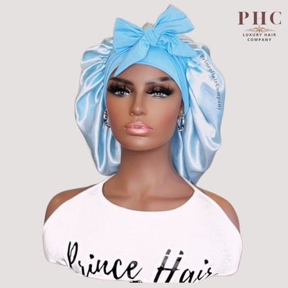 Baby Blue Satin-Lined Stretch Tie Bonnet - PHC