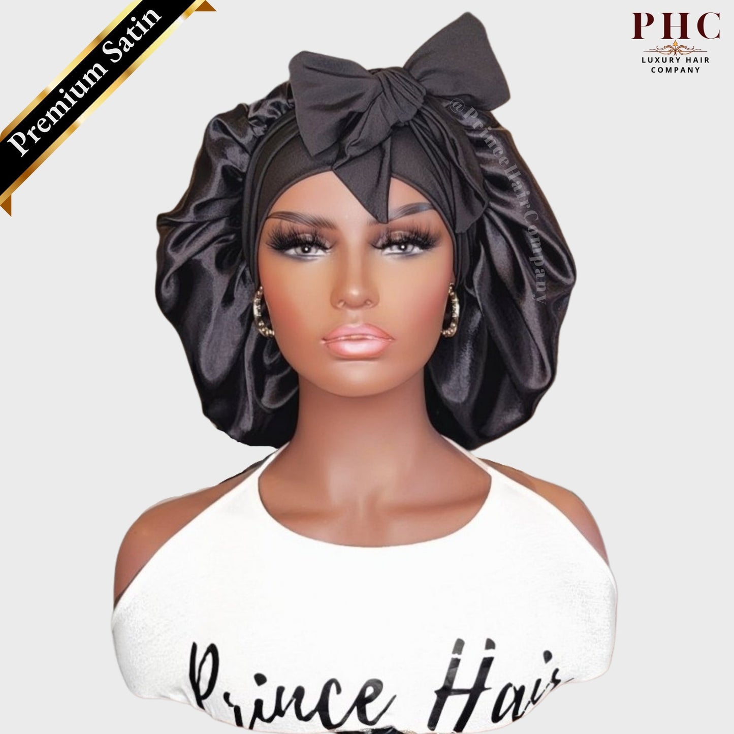 Black Satin-Lined Stretch Tie Bonnet - PHC