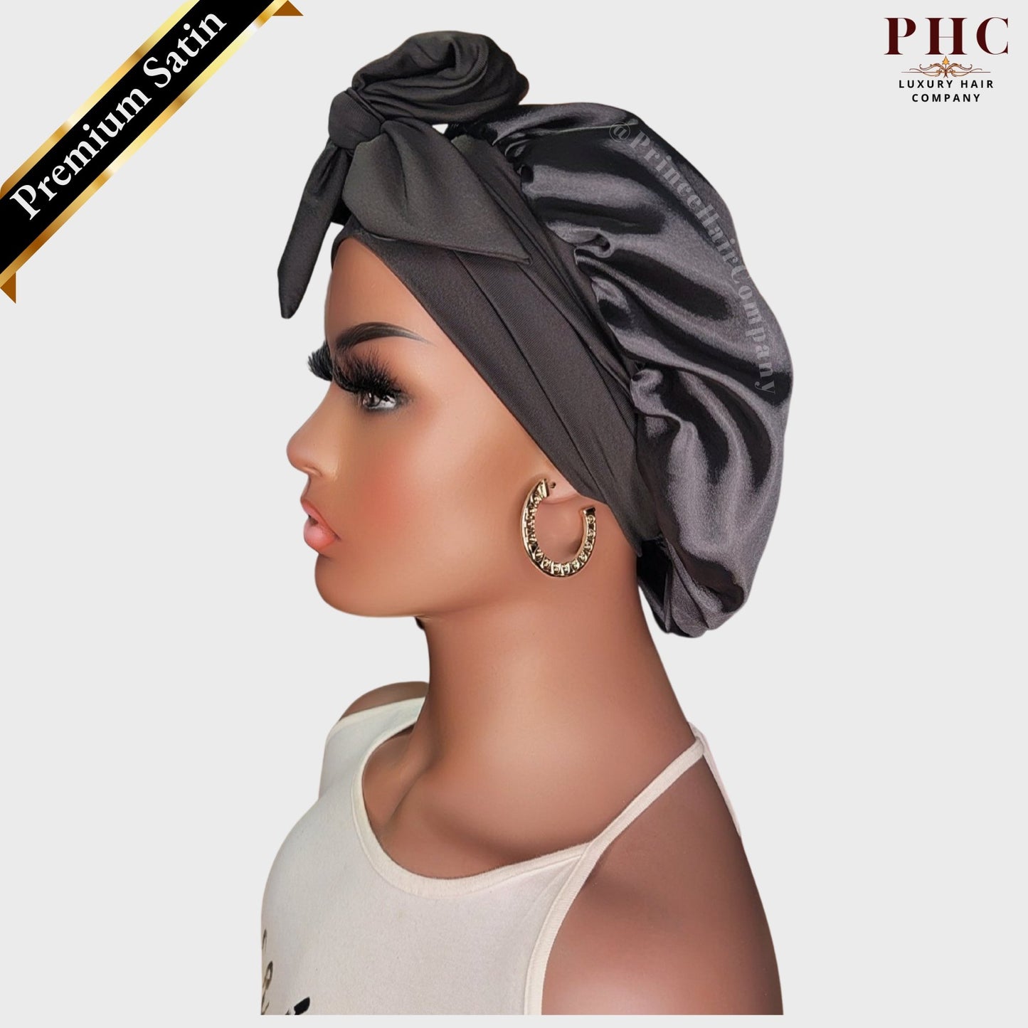 Black Satin-Lined Stretch Tie Bonnet - PHC