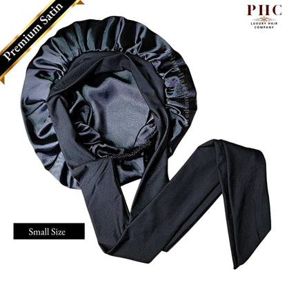 Black Satin-Lined Stretch Tie Bonnet - PHC