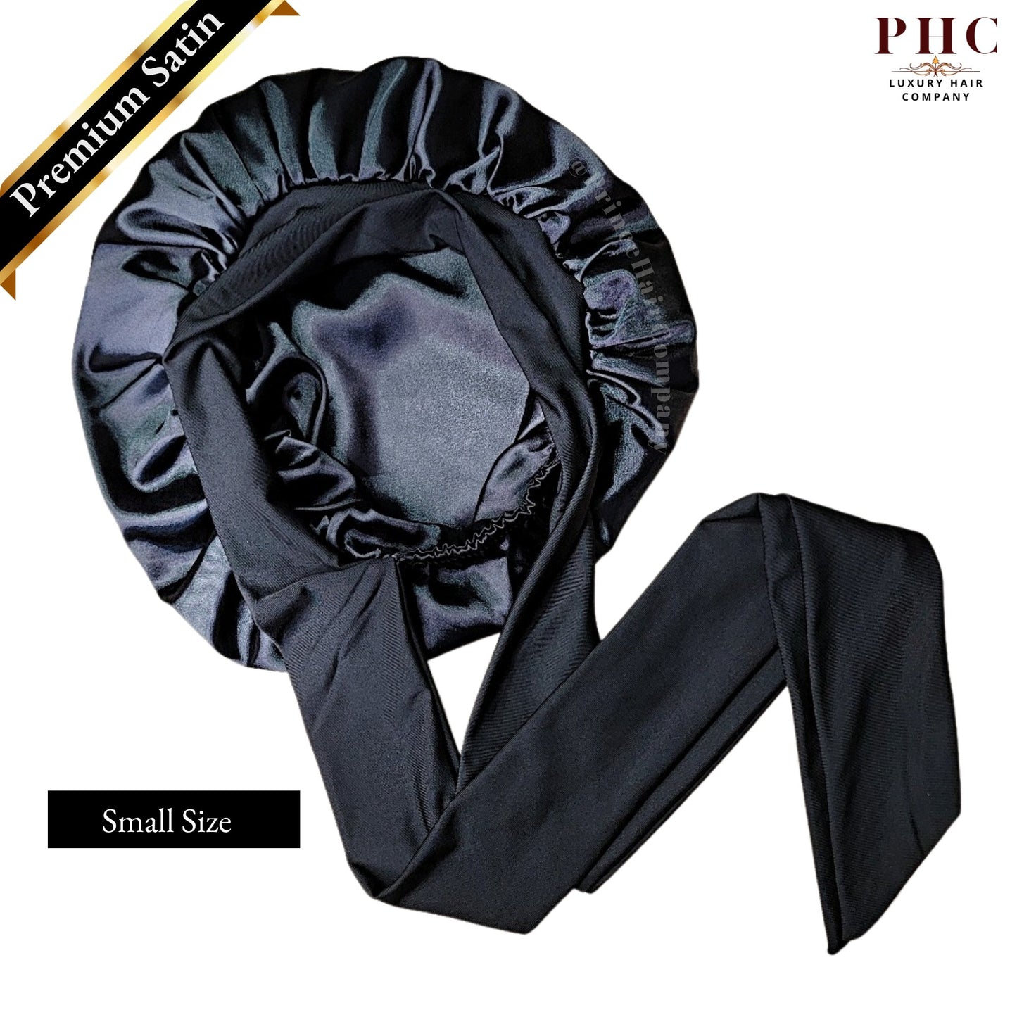 Black Satin-Lined Stretch Tie Bonnet *Premium Satin* - PHC