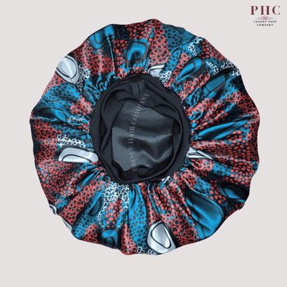Blue/Red Ankara Print Wide Band Bonnet (Sm/Med Cap Size) - PHC