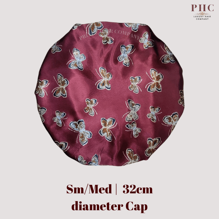 Burgundy Butterfly Print Wide Band Bonnet (Sm/Med Cap Size) - PHC