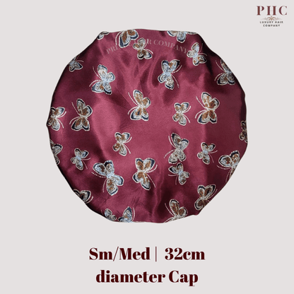 Burgundy Butterfly Print Wide Band Bonnet (Sm/Med Cap Size) - PHC
