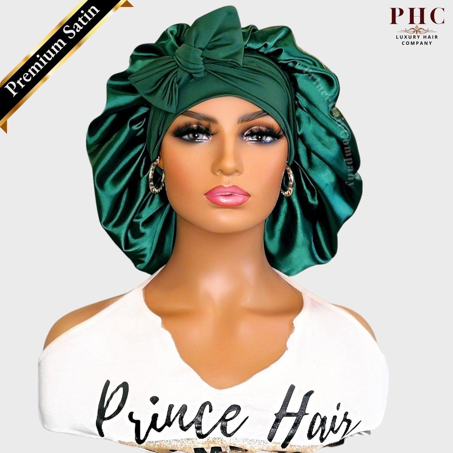 Emerald Green Satin-Lined Stretch Tie Bonnet *Premium Satin* - PHC